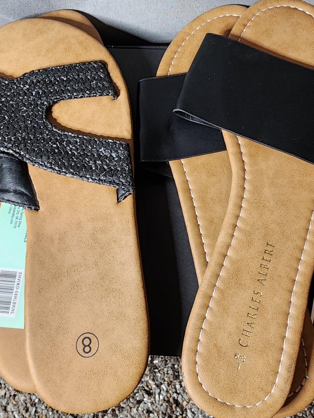 Charles Albert Bundle Black Slide Sandals with Textured Strap